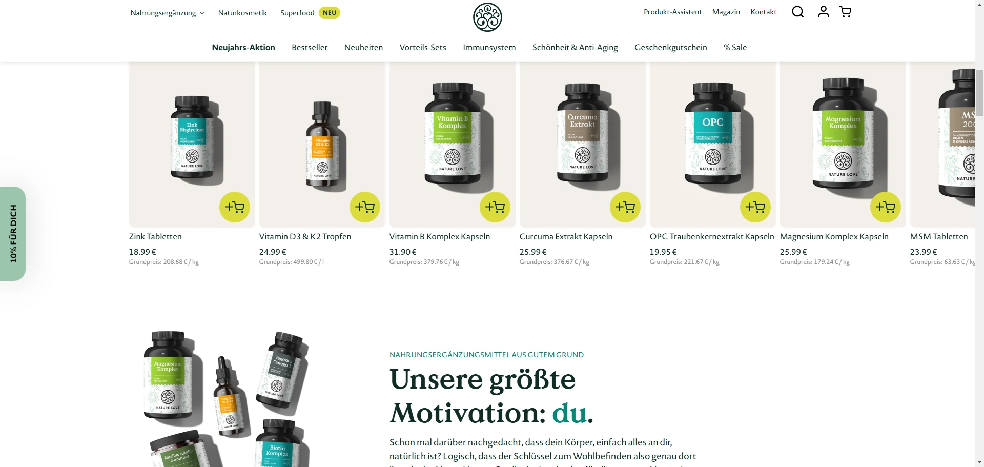 nature-love Homepage Bestseller Collection Implementation Screenshot