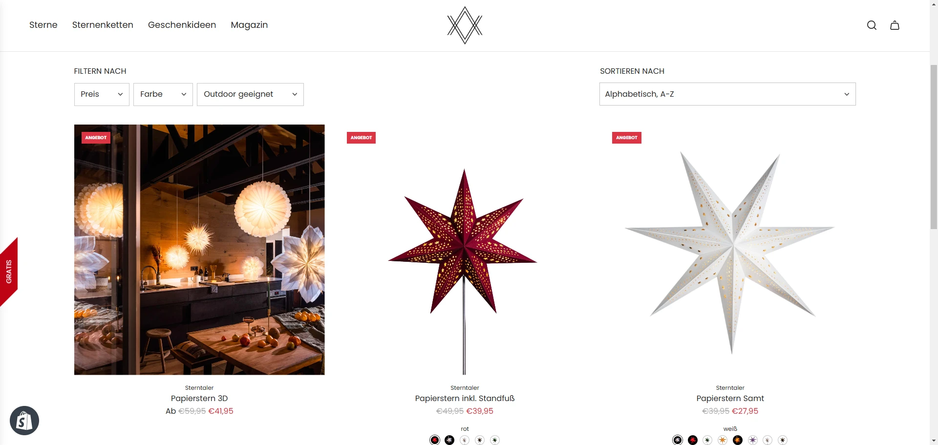 sternenmanufaktur Collection Page Implementation Screenshot