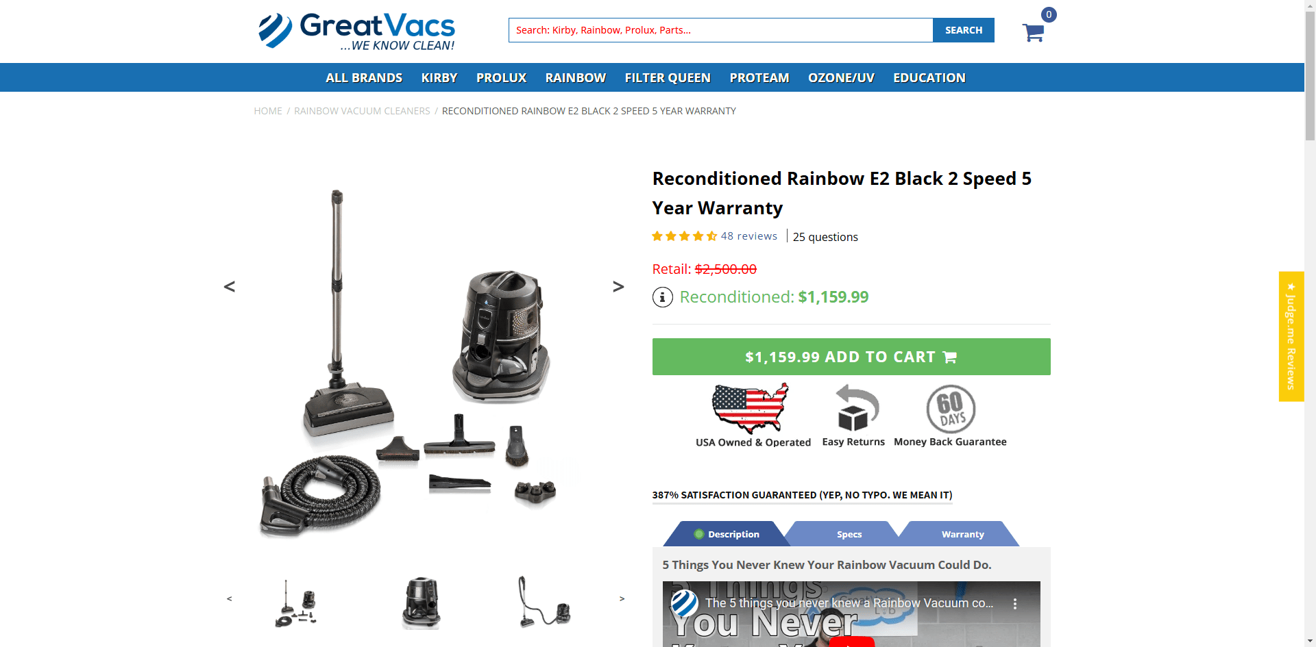 GreatVacs Product page Implementation Screenshot