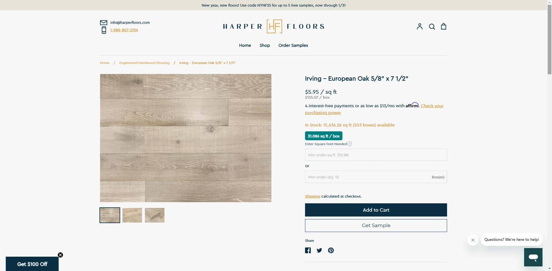 Harper Floors Product page Implementation Screenshot