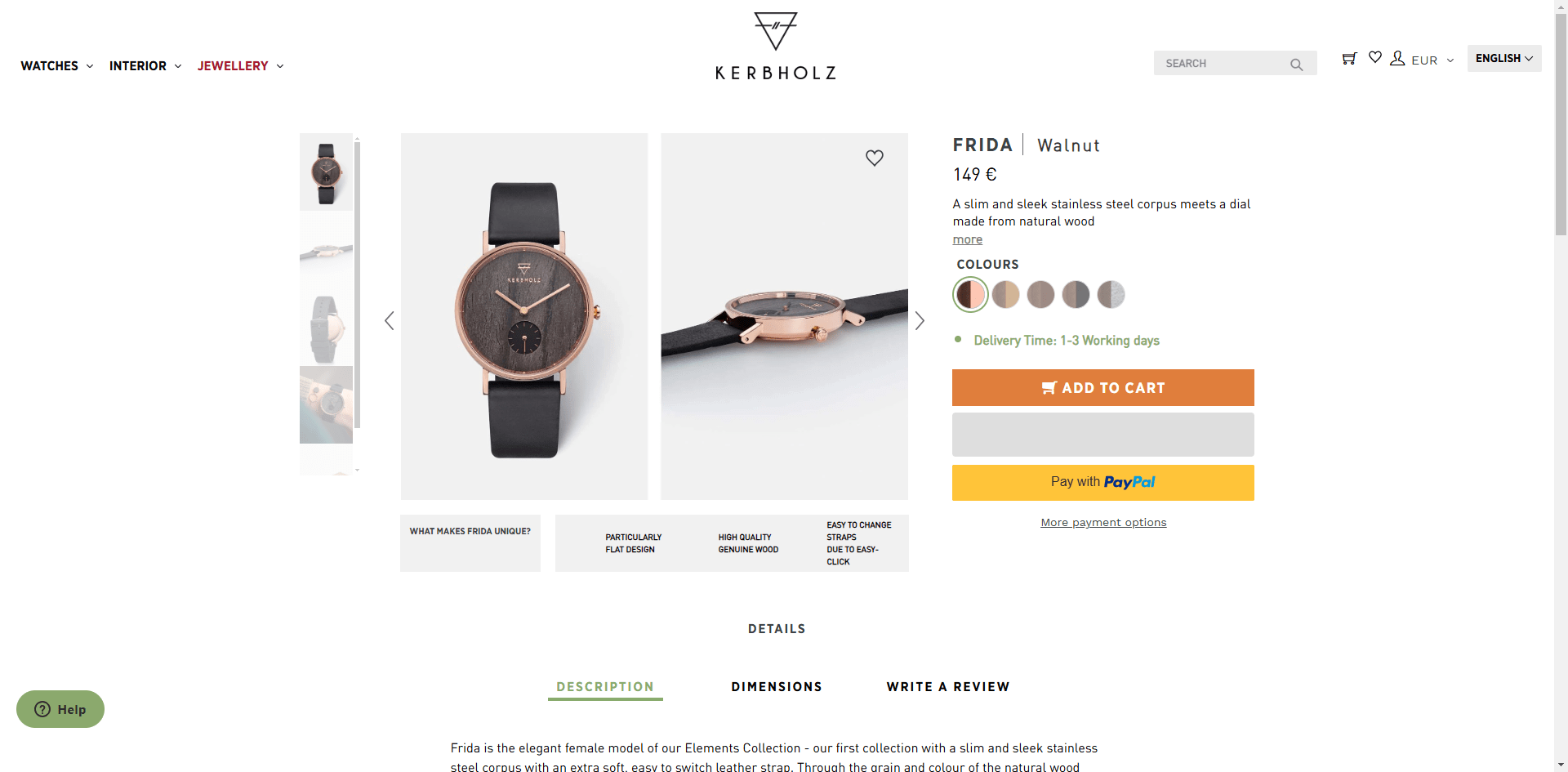 Kerbholz Product Page Implementation Screenshot