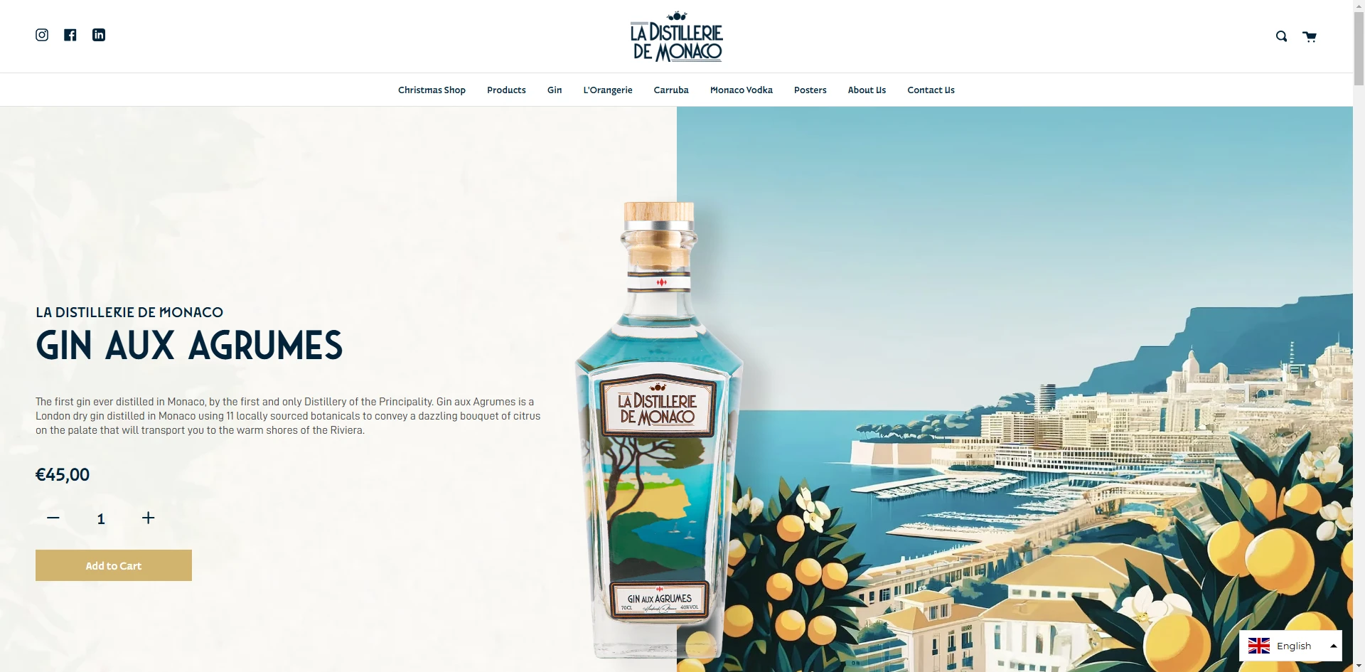 La Distillerie de Monaco Product page Implementation Screenshot