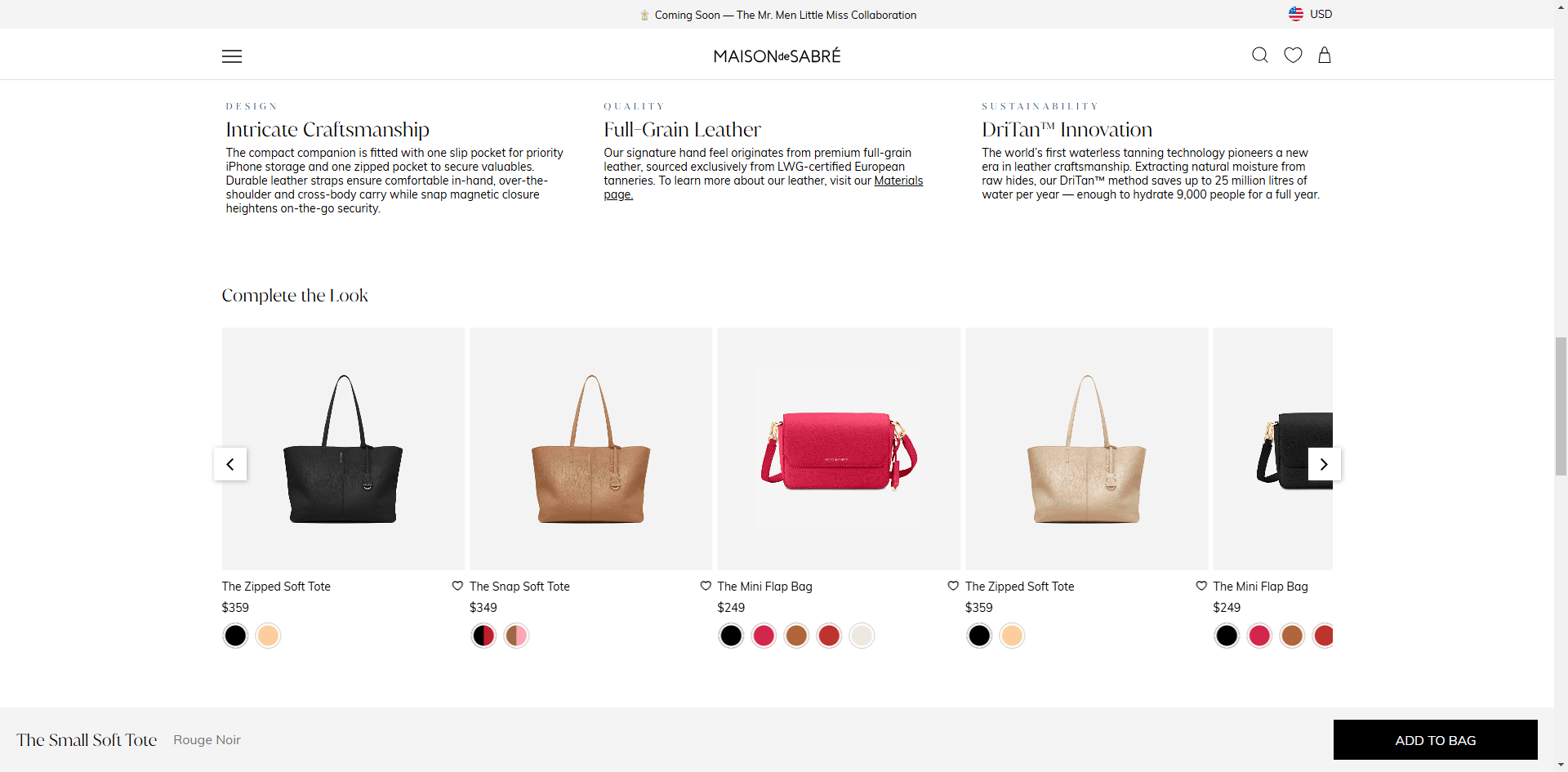 Maison De Sabre Product page Implementation Screenshot