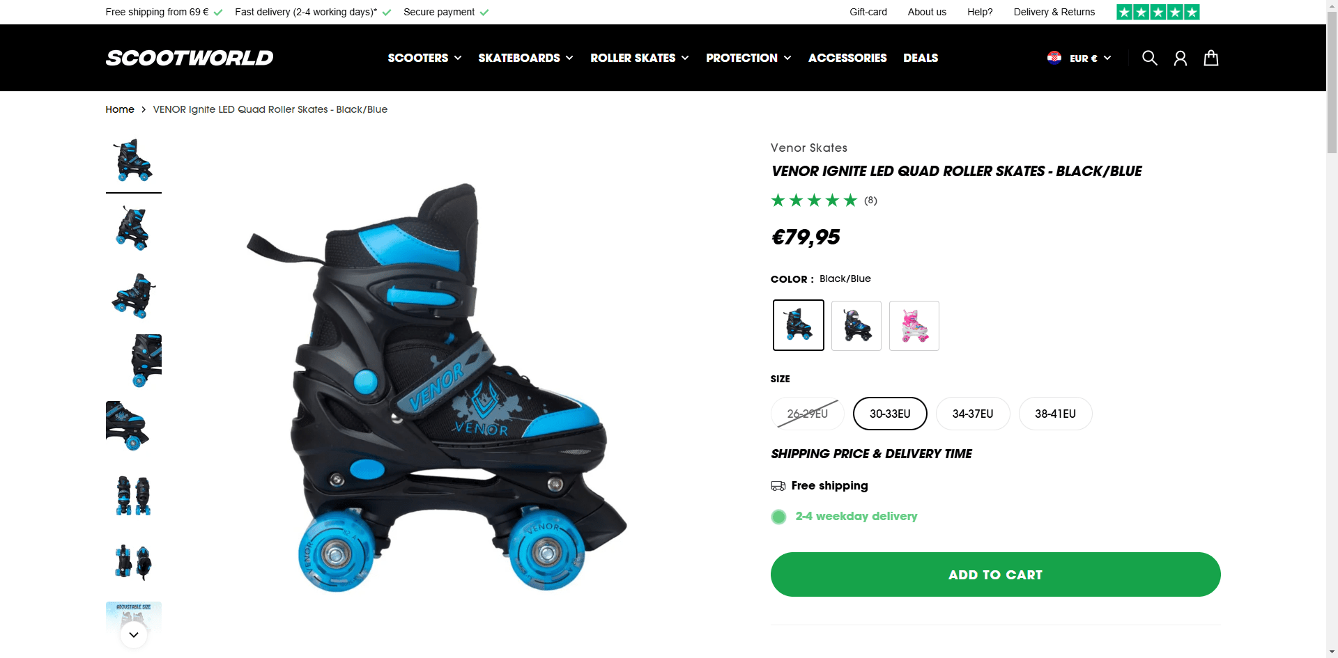 Scootworld Product page Implementation Screenshot