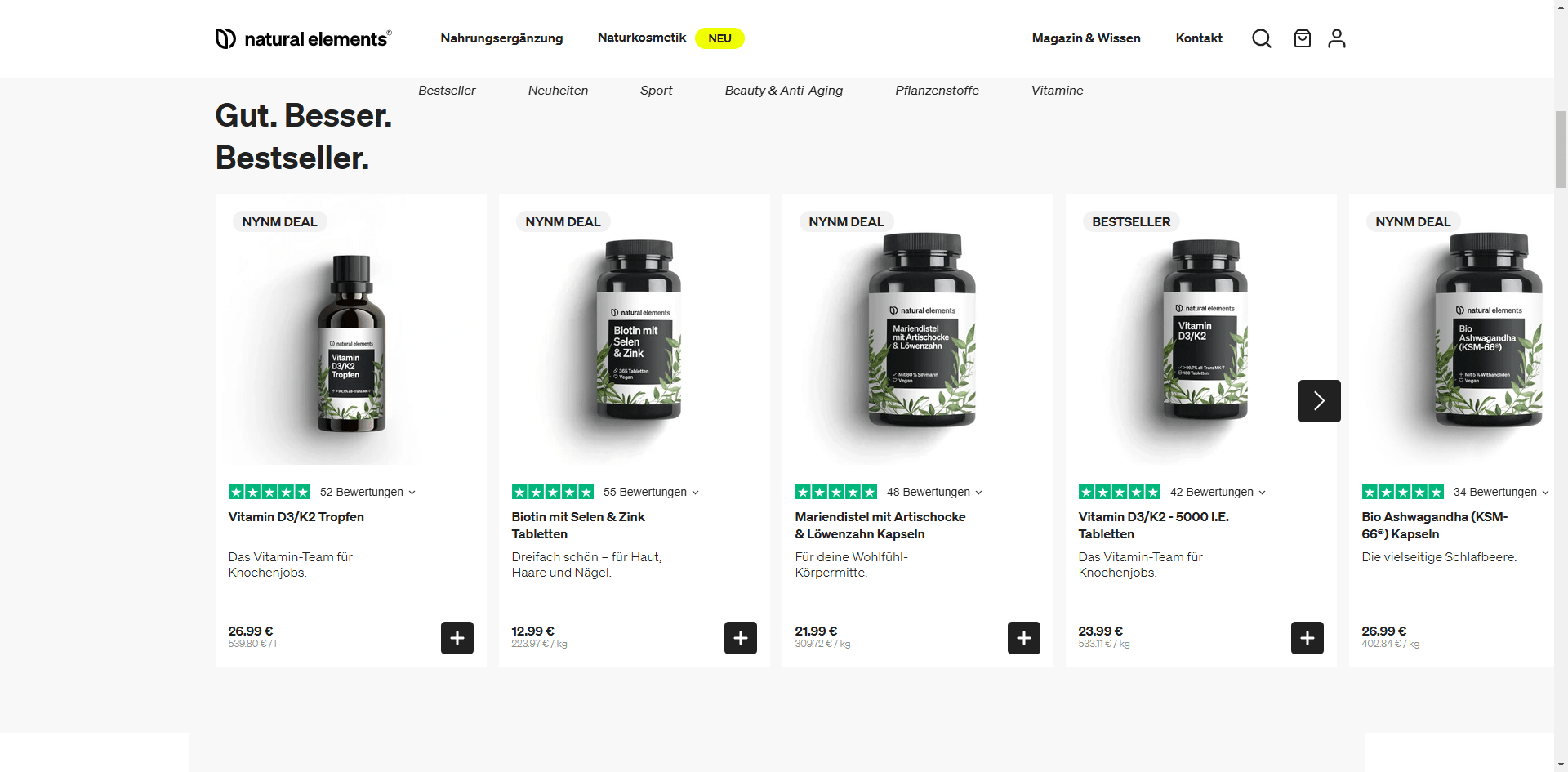 NaturalElement Bestseller Products Implementation Screenshot