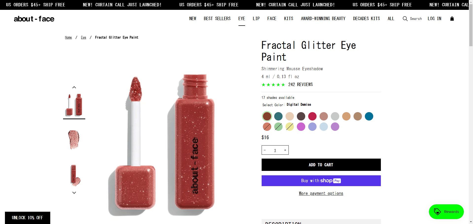 About-Face Product Page Implementation Screenshot