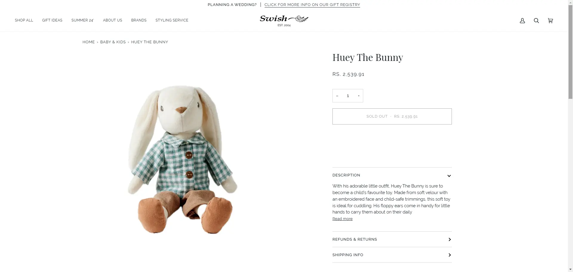 Swish Homewares Product Page Implementation Screenshot