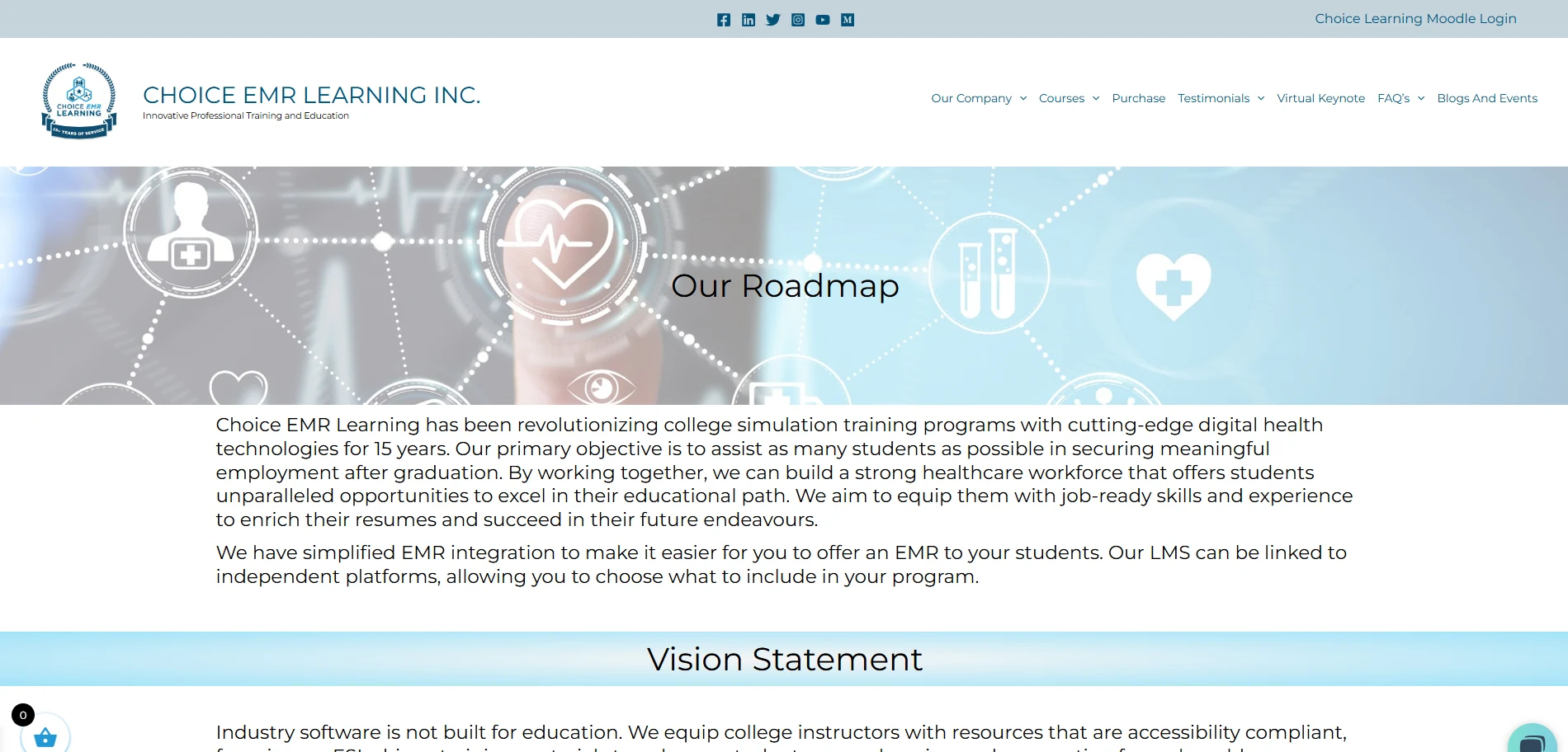 Choice EMR Learning Inc vision Page Implementation Screenshot