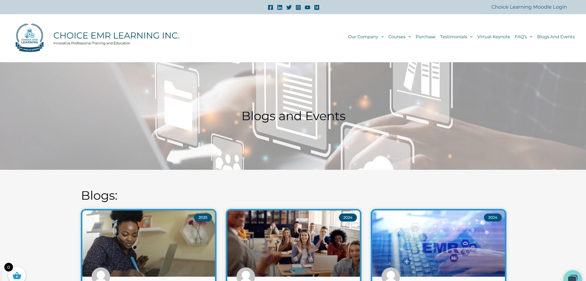Choice EMR Learning Inc blogsandevents Page Implementation Screenshot