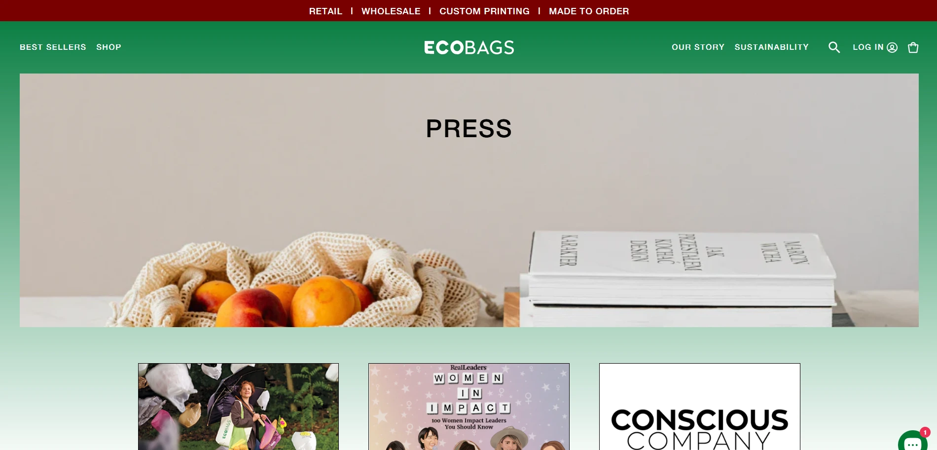 Ecobags press Page Implementation Screenshot
