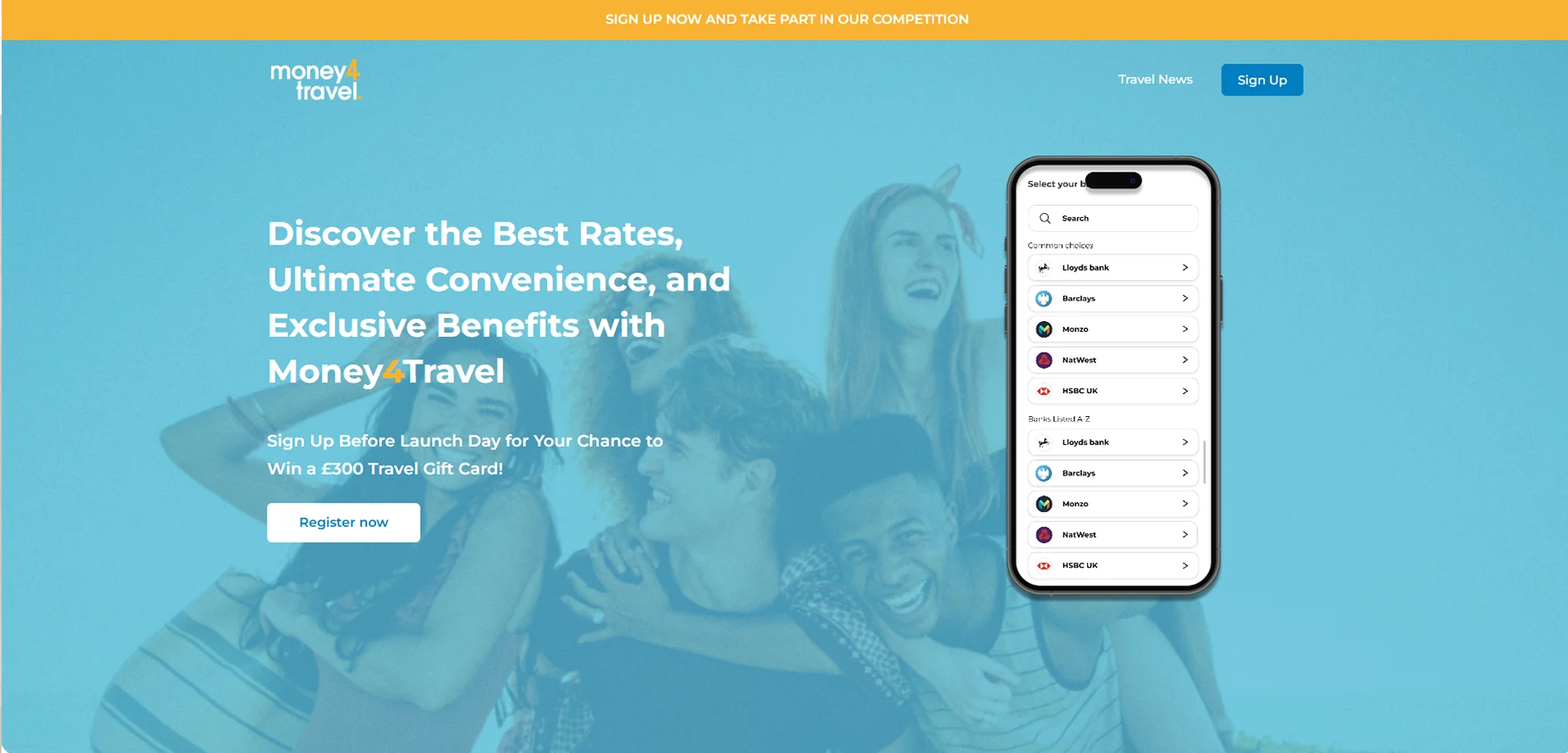 Money4travel Homepage Implementation Screenshot