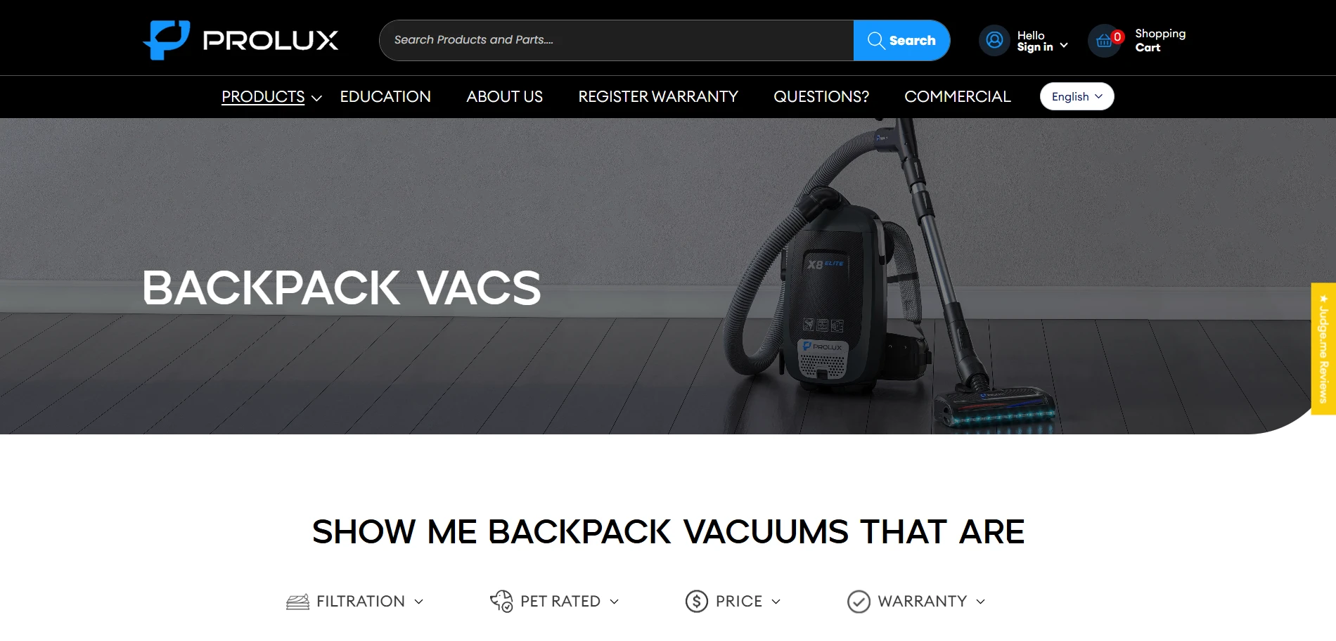 Prolux Cleaners Collection page Implementation Screenshot