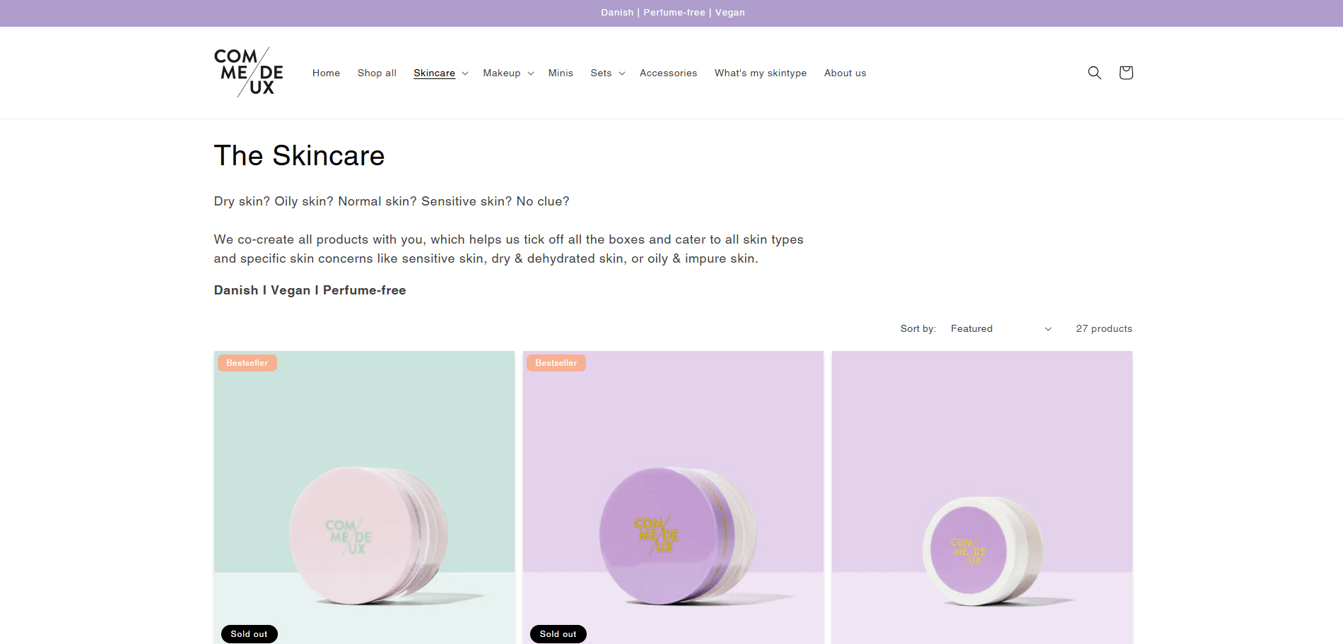 Commedeux Skincare Page Implementation Screenshot
