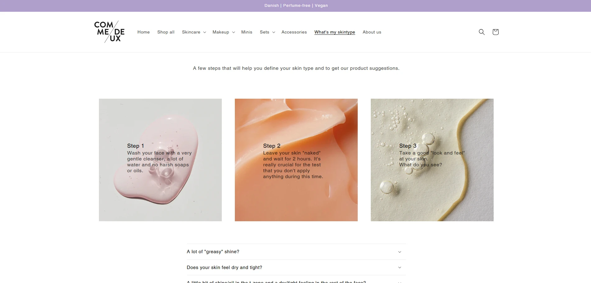 Commedeux Whats-my-skintype Page Implementation Screenshot