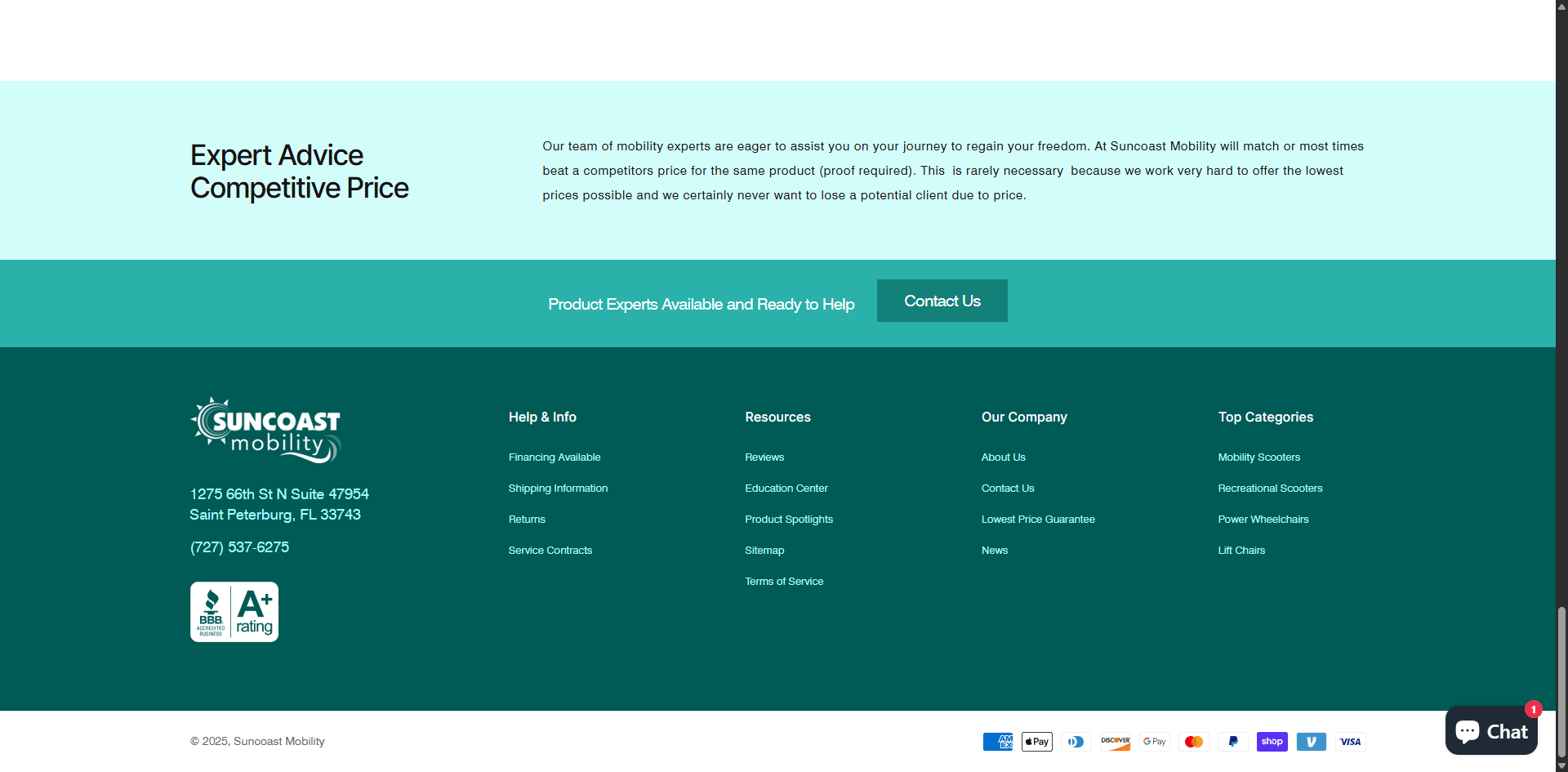 Suncoast Mobility footer Implementation Screenshot
