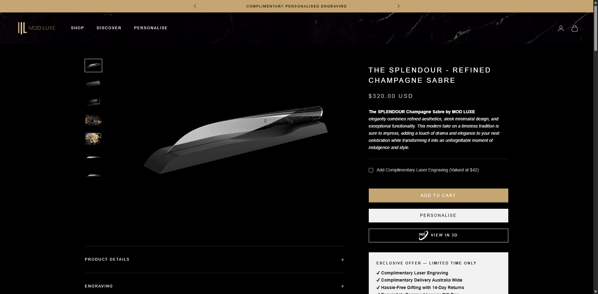Mod Luxe Product page Implementation Screenshot