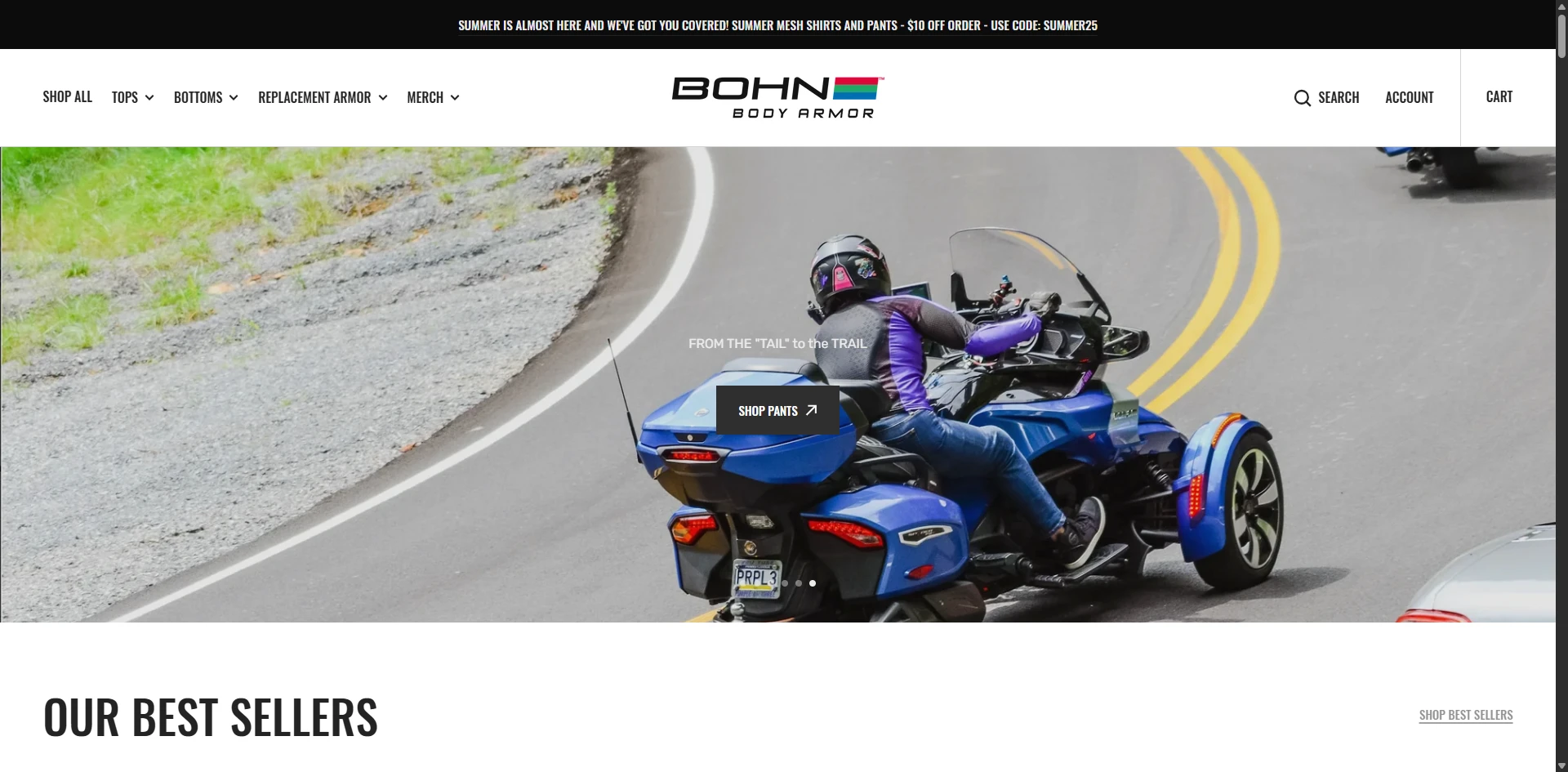 Bohn body armor Homepage Implementation Screenshot