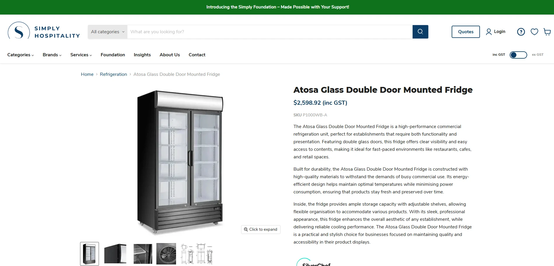Simplyhospitality Product Page Implementation Screenshot