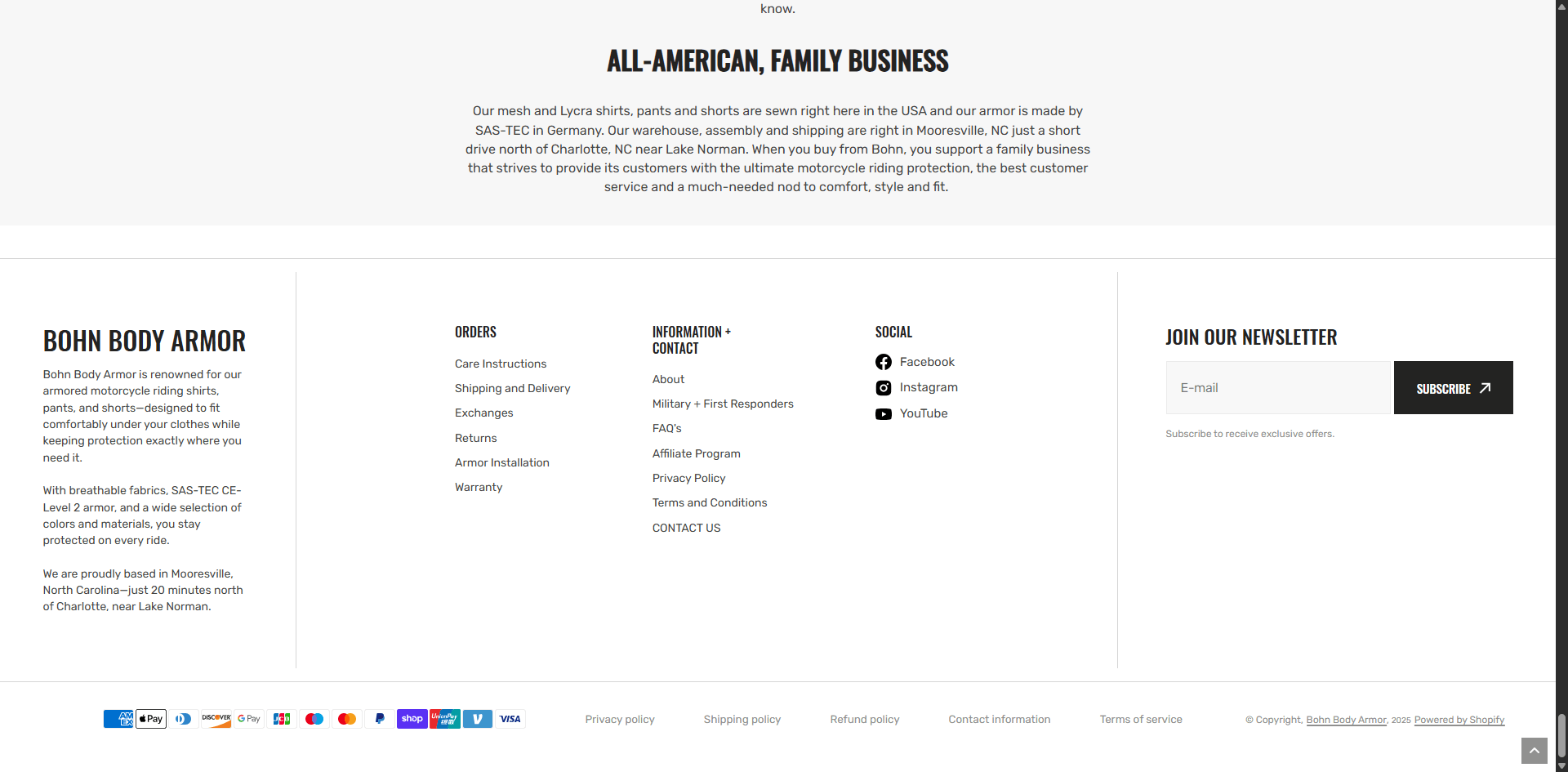 Bohn body armor footer Implementation Screenshot