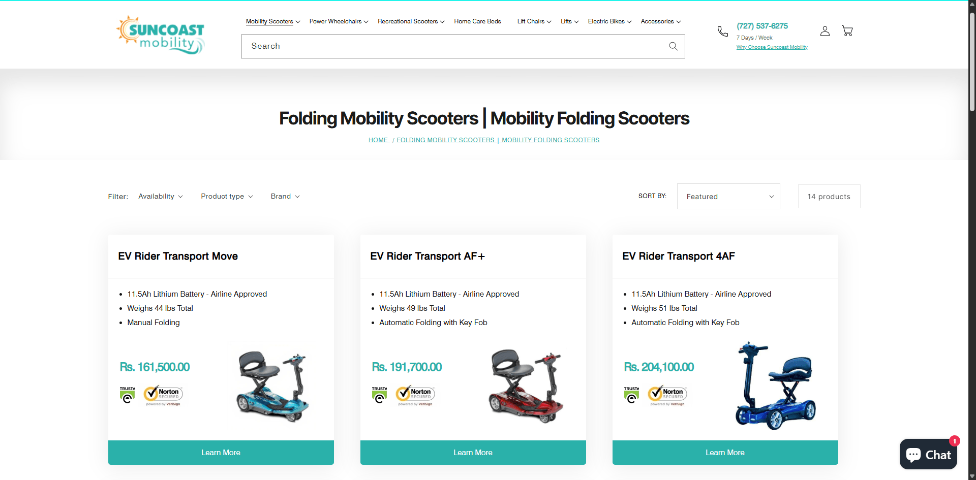 Suncoast Mobility collection page Implementation Screenshot
