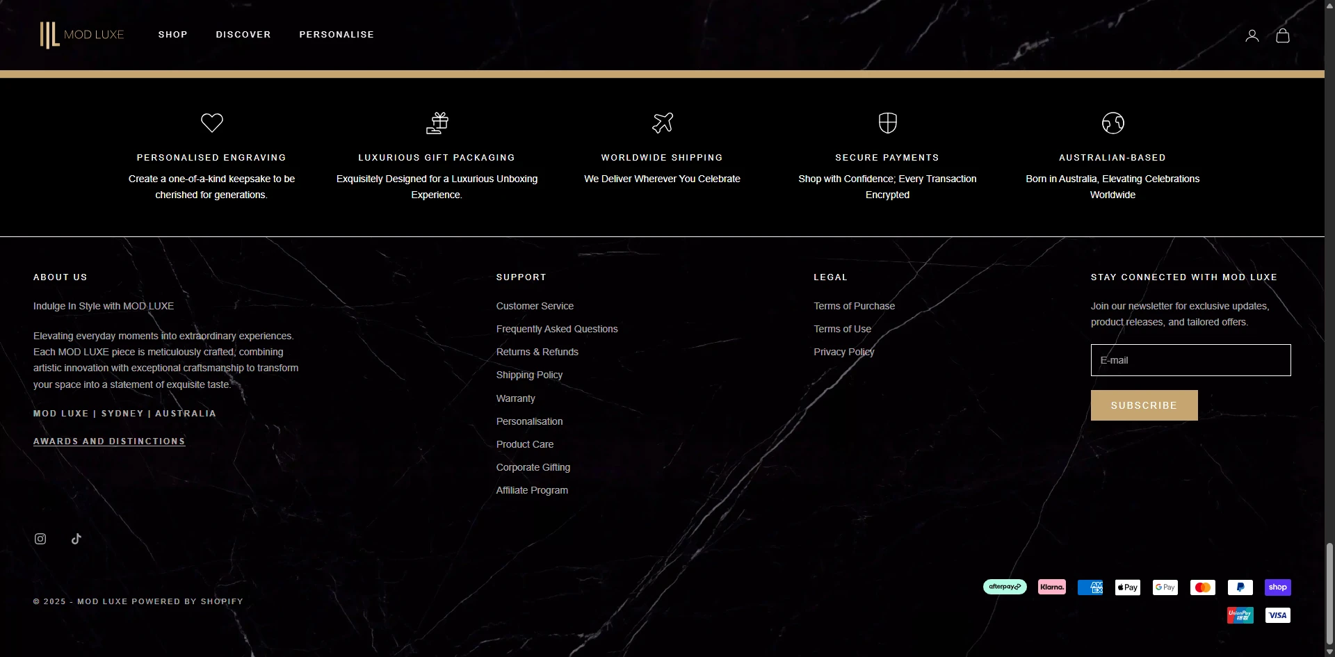 Mod Luxe footer Implementation Screenshot