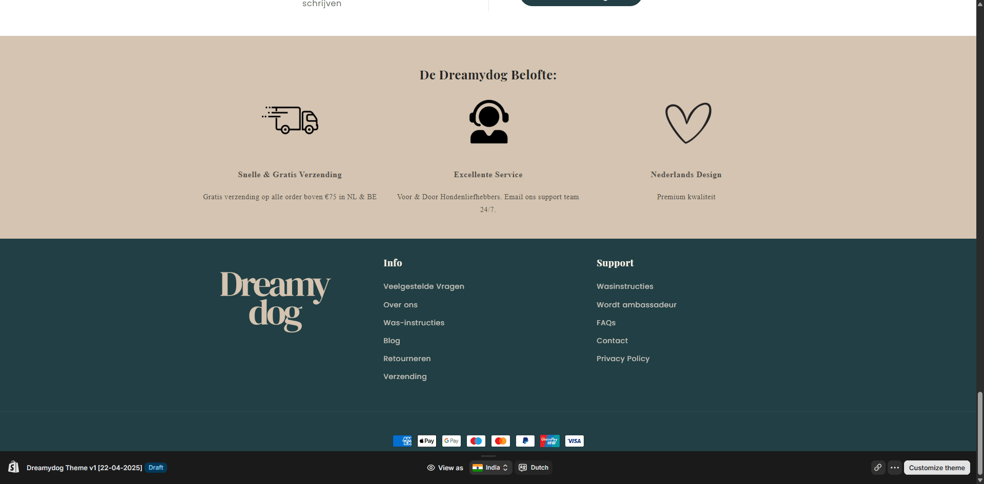 Dreamydog footer Implementation Screenshot