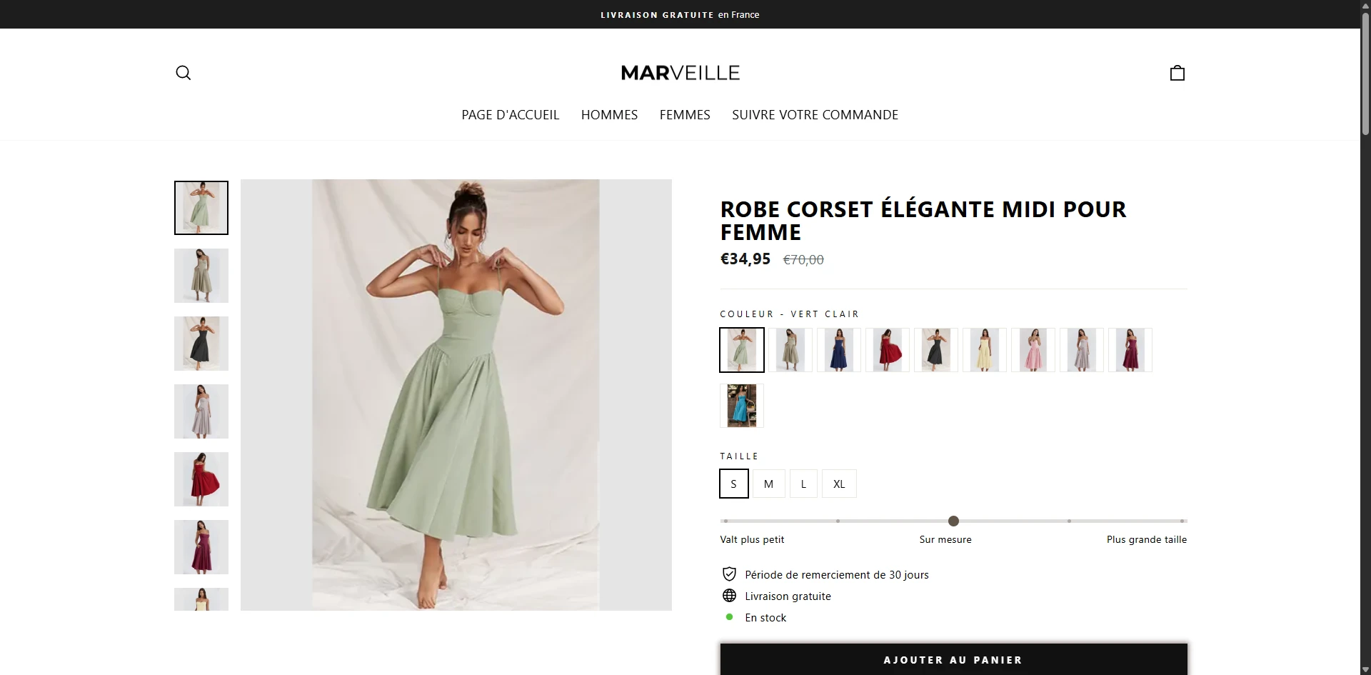 marveille Product Page Implementation Screenshot