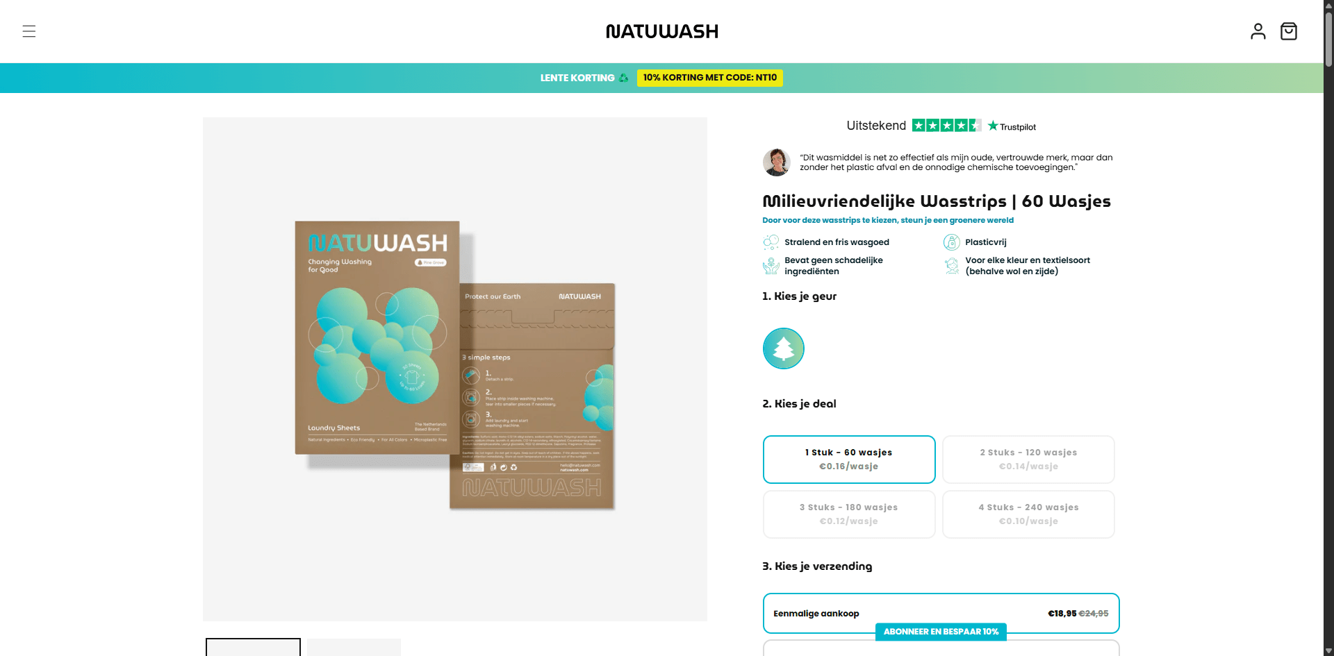 Natuwash Product page Implementation Screenshot
