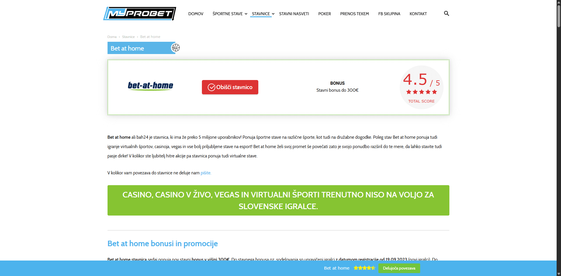 Myprobet stavnice page Implementation Screenshot