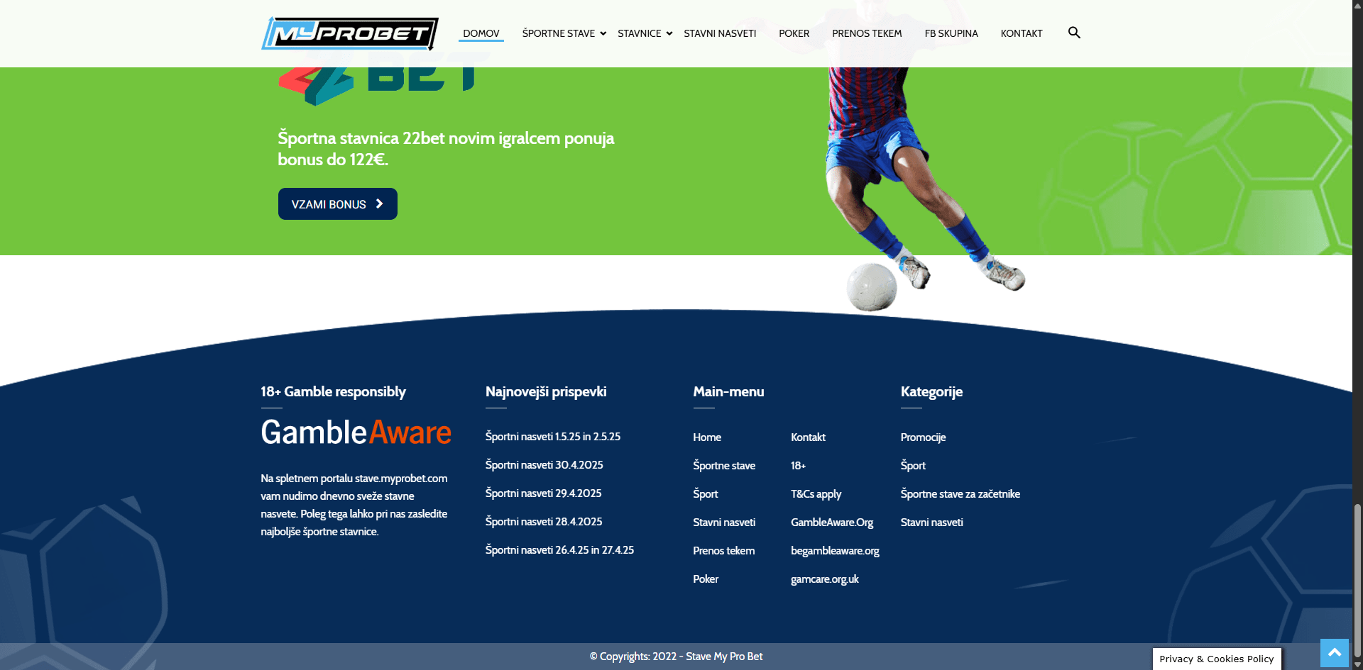 Myprobet footer Implementation Screenshot