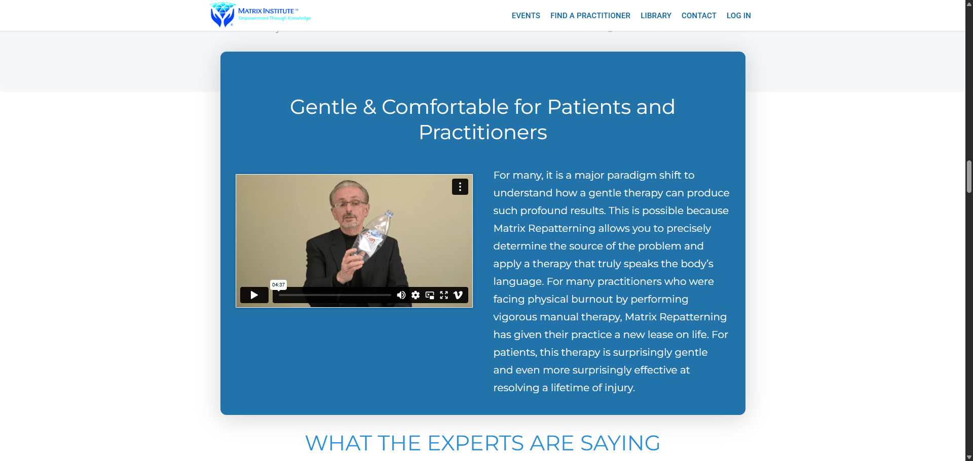 Matrix for Practitioners Gentle and Comfortable section Implementation Screenshot