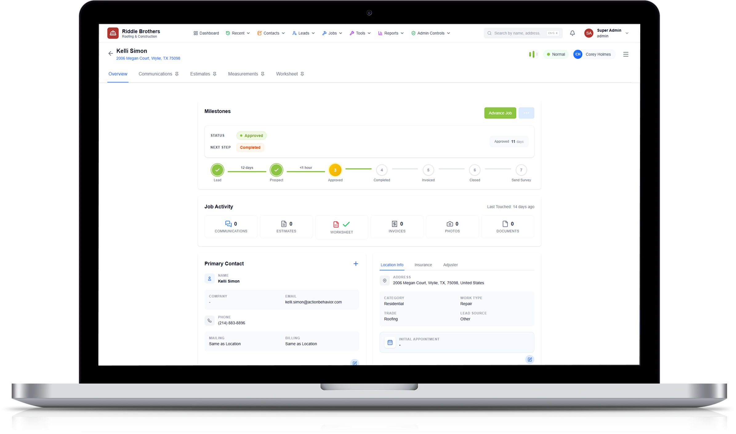 Construction CRM, Data Migration, Financial Integrations, Real-Time Collaboration, Roofing, SaaS, Webhook Processing store implementation screenshot